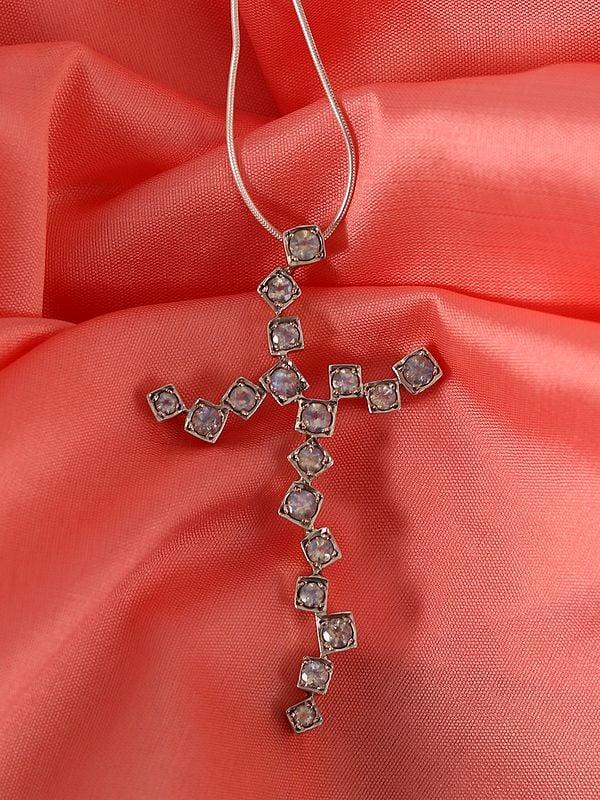 exotic india Designer Asymmetric Cross Pendant | Sterling Silver Pendant