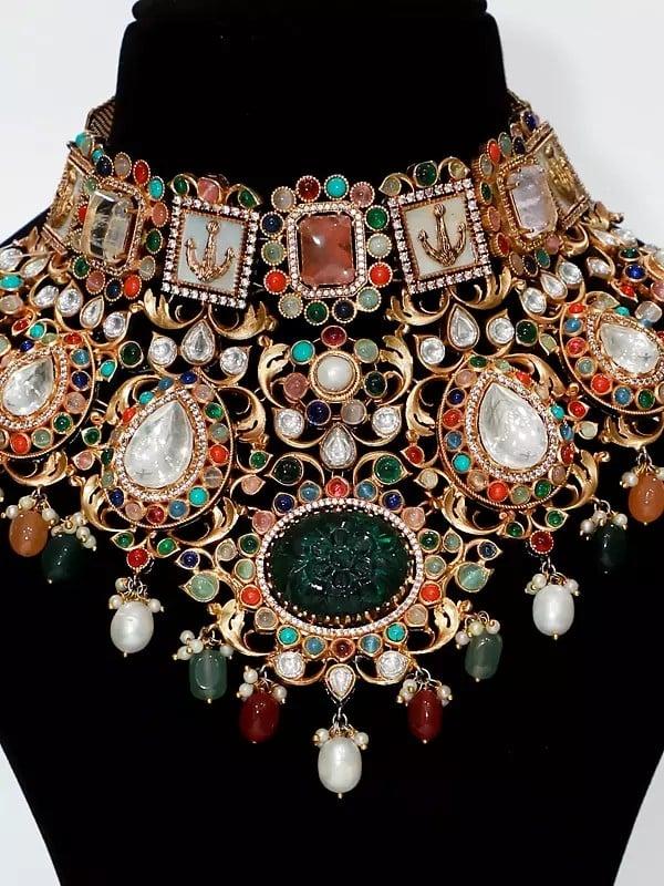 Exotic India Designer Beads Choker Necklace Set With Earrings | Indian Fashion Jewelry 