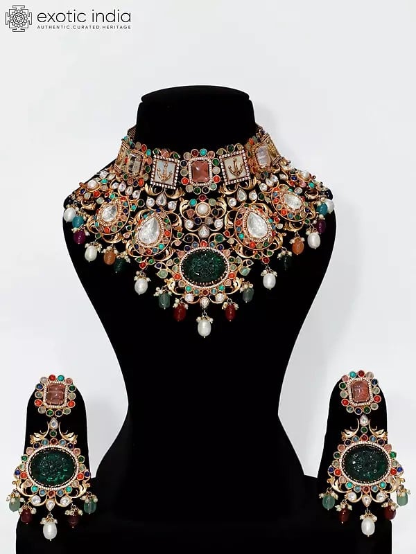 exotic india Designer Beads Choker Necklace Set With Earrings | Indian Fashion Jewelry 