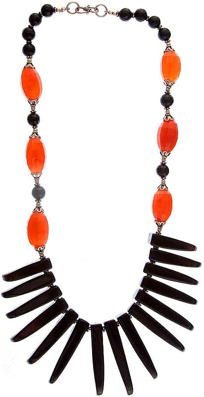 exotic india Designer Black Onyx Necklace with Carnelian 