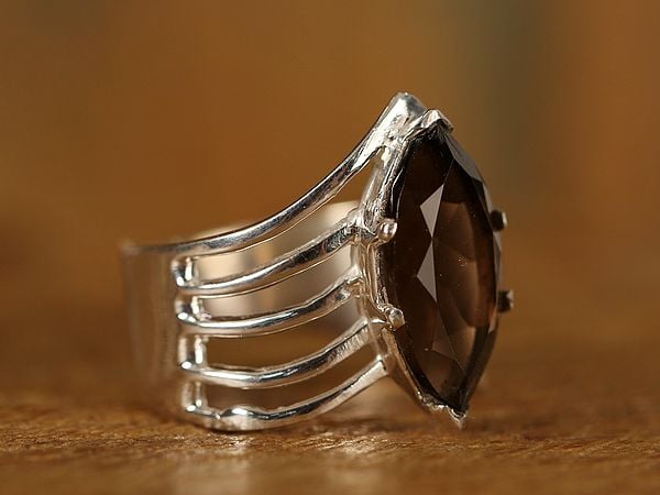 Exotic India Designer Cage Ring With Stone | Sterling Silver Ring 