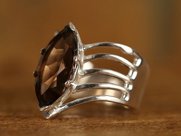 Exotic India Designer Cage Ring With Stone | Sterling Silver Ring 