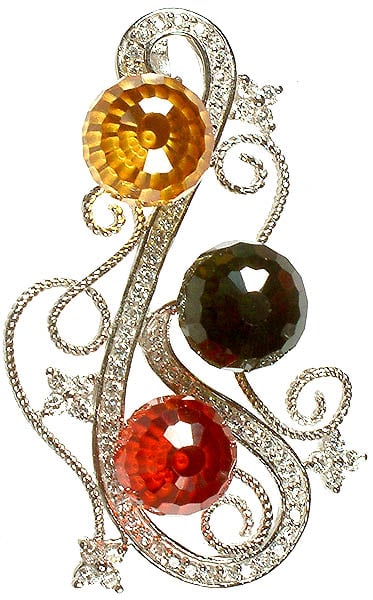 exotic india Designer Cubic Zirconia Pendant with Marcasite