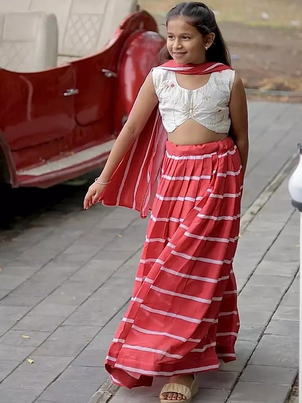 Exotic India Designer Digital Printed Faux Gorgette Sequance Work Lehenga Choli For Kids 