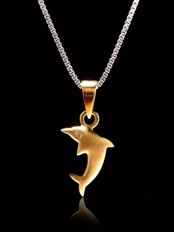 Exotic India Designer Dolphin Pendant With Diamond Eye 