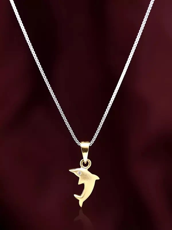 Exotic India Designer Dolphin Pendant With Diamond Eye 