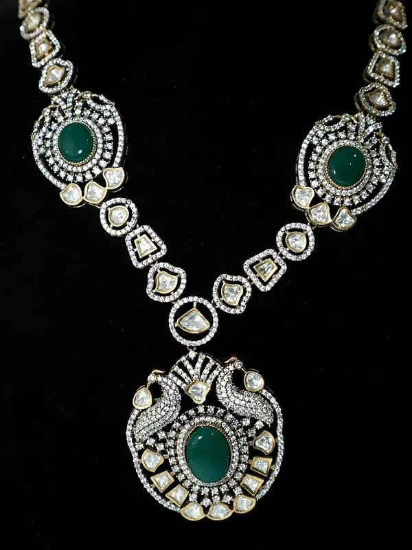 Exotic India Designer Elegant Copper And Kundan Stone Studded Necklace Set With Earrings 