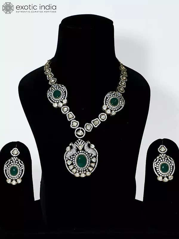exotic india Designer Elegant Copper And Kundan Stone Studded Necklace Set With Earrings 