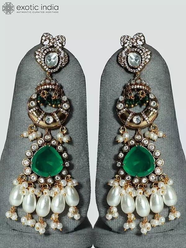 Exotic India Designer Embellished And Beaded Copper And Kundan Necklace Set With Earrings