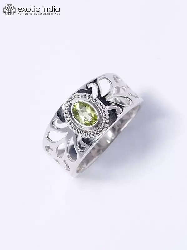 exotic india Designer Faceted Peridot Ring | Sterling Silver Jewelry