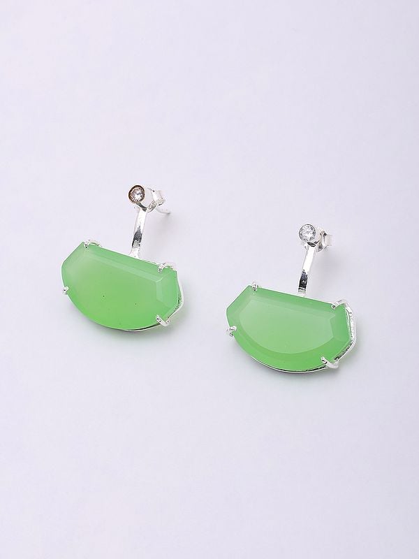 Exotic India Designer Faceted Prehnite Chalcedony Earrings 