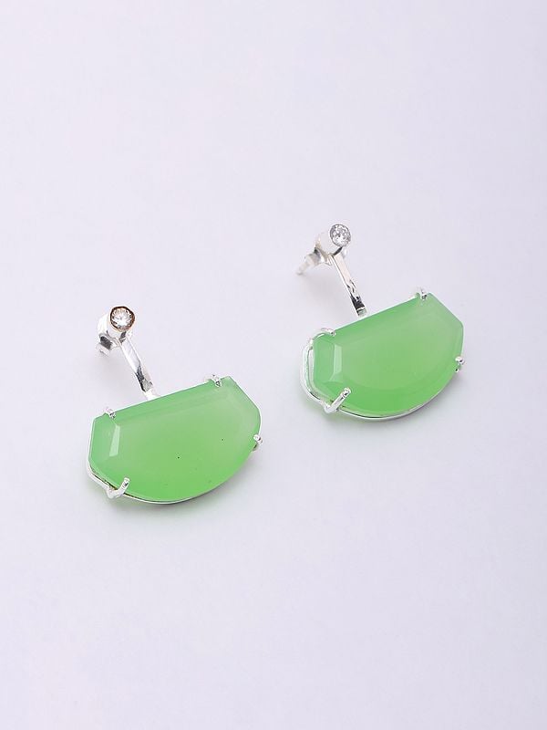 Exotic India Designer Faceted Prehnite Chalcedony Earrings 