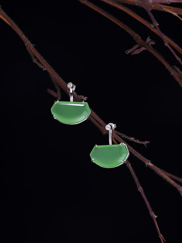 Exotic India Designer Faceted Prehnite Chalcedony Earrings 