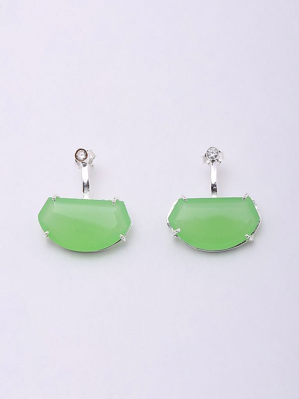 exotic india Designer Faceted Prehnite Chalcedony Earrings 