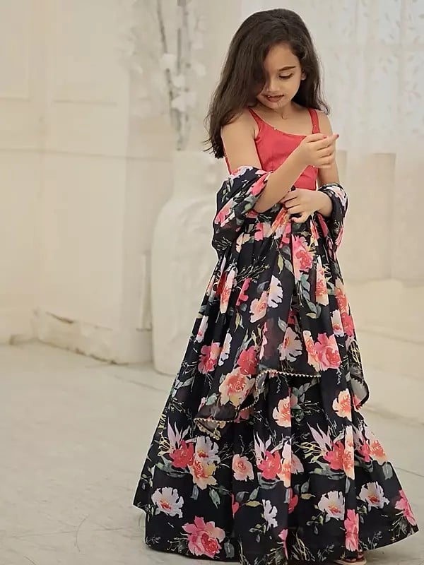 Exotic India Designer Faux Georgette Lehenga Choli With Dupatta For All Season 