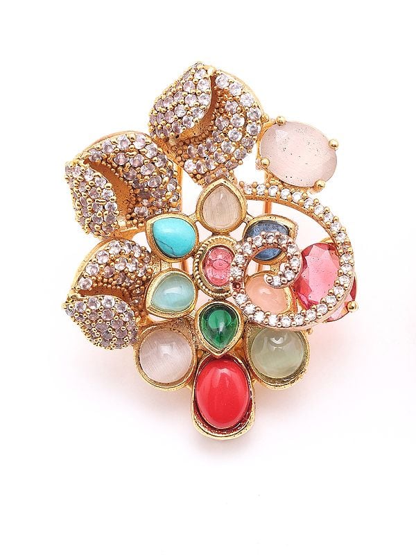 Exotic India Designer Floral Earrings With Multicolor Stones