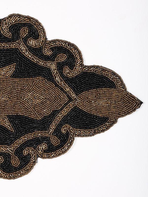 Exotic India Designer Glass Beads Embroidered Table Runner 
