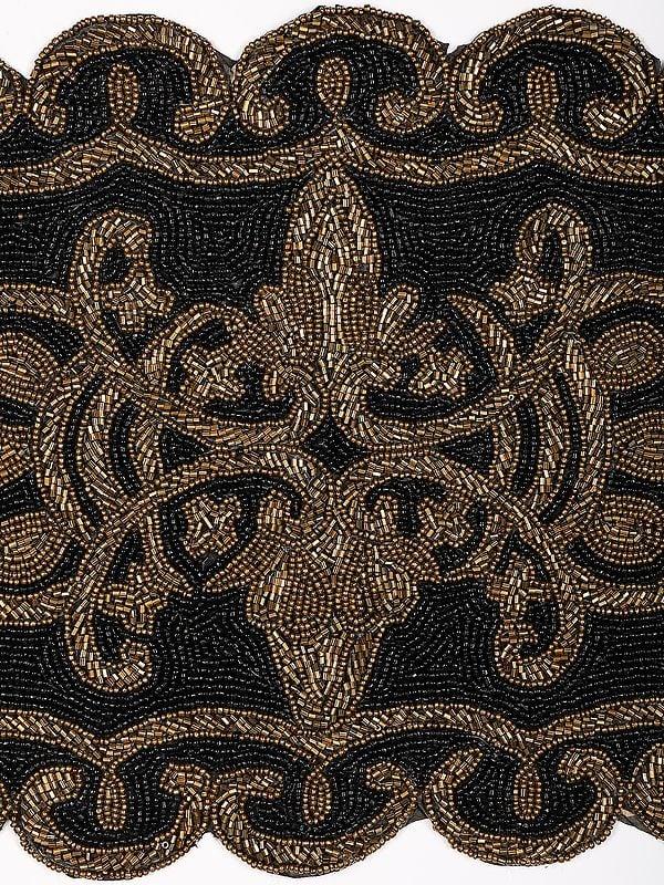 Exotic India Designer Glass Beads Embroidered Table Runner 