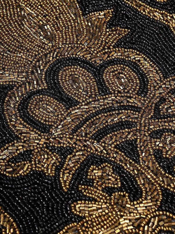 Exotic India Designer Glass Beads Embroidered Table Runner 