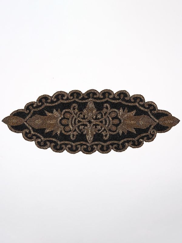 exotic india Designer Glass Beads Embroidered Table Runner 