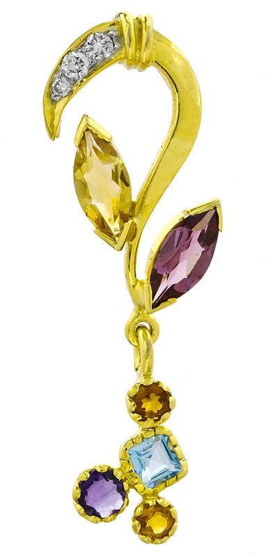 exotic india Designer Gold Pendant with Fine Cut Gemstones 