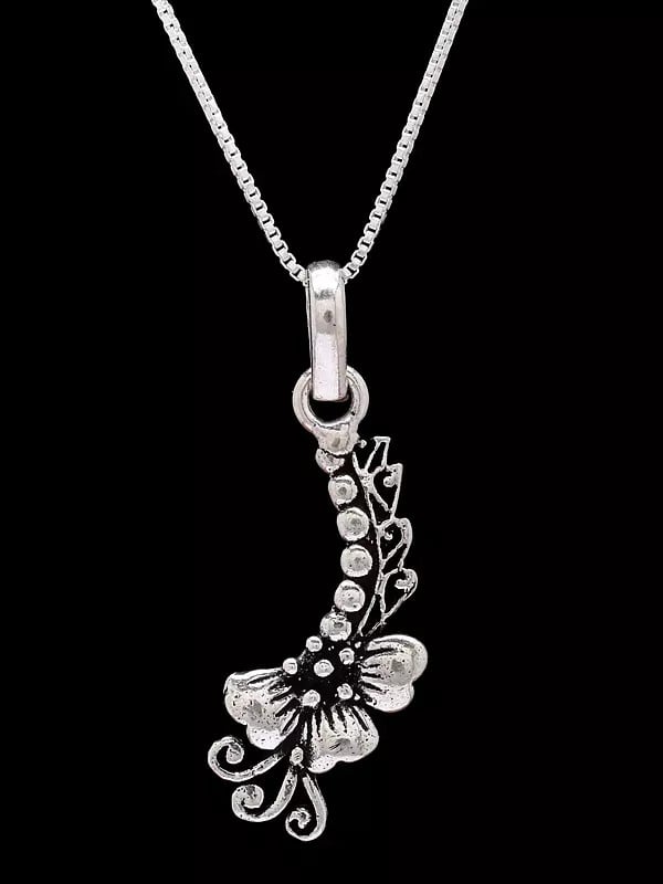 Exotic India Designer Half Flower Sterling Silver Pendant 