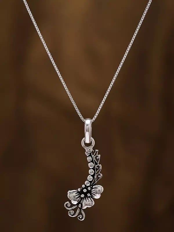 Exotic India Designer Half Flower Sterling Silver Pendant 