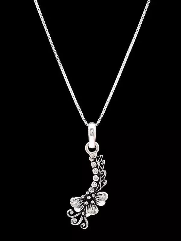 exotic india Designer Half Flower Sterling Silver Pendant 