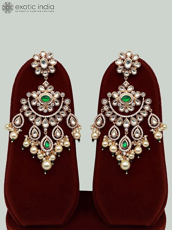 Exotic India Designer Heavy Necklace Set In Brass For Wedding With Earrings And Mangtika