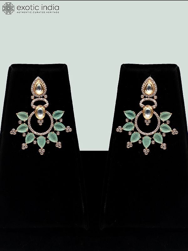 Exotic India Designer Light Necklace Set With Beautiful Earrings And Studded Kundan