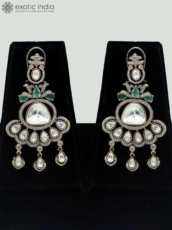 Exotic India Designer Moissanite Kundan Set For Bride With Earrings And Mangtika 