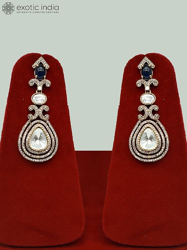 Exotic India Designer Moissanite Necklace Set With Doublet Stone Mangtika And Earrings