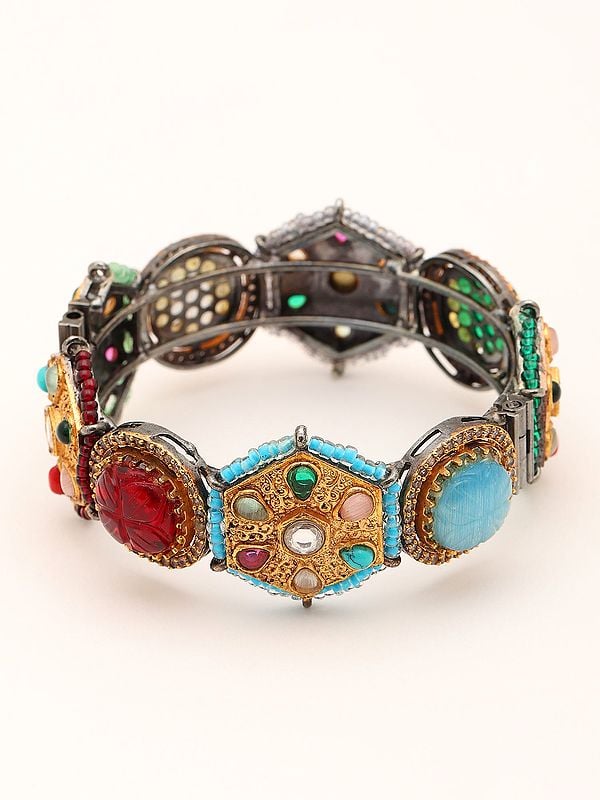 Exotic India Designer Multi Stone Studded Openable Bangle 