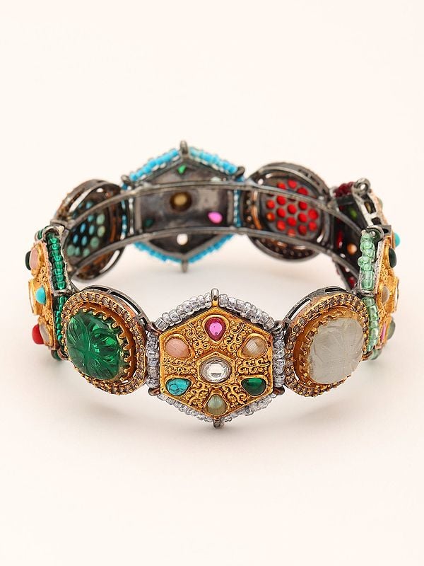 Exotic India Designer Multi Stone Studded Openable Bangle 