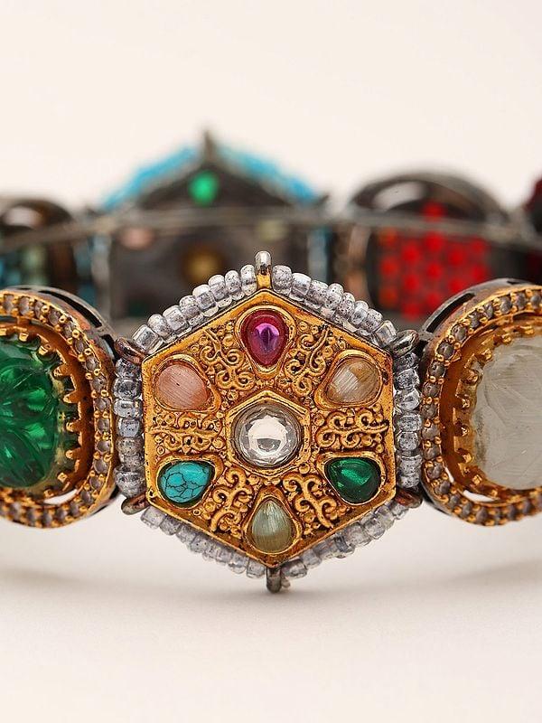 Exotic India Designer Multi Stone Studded Openable Bangle 