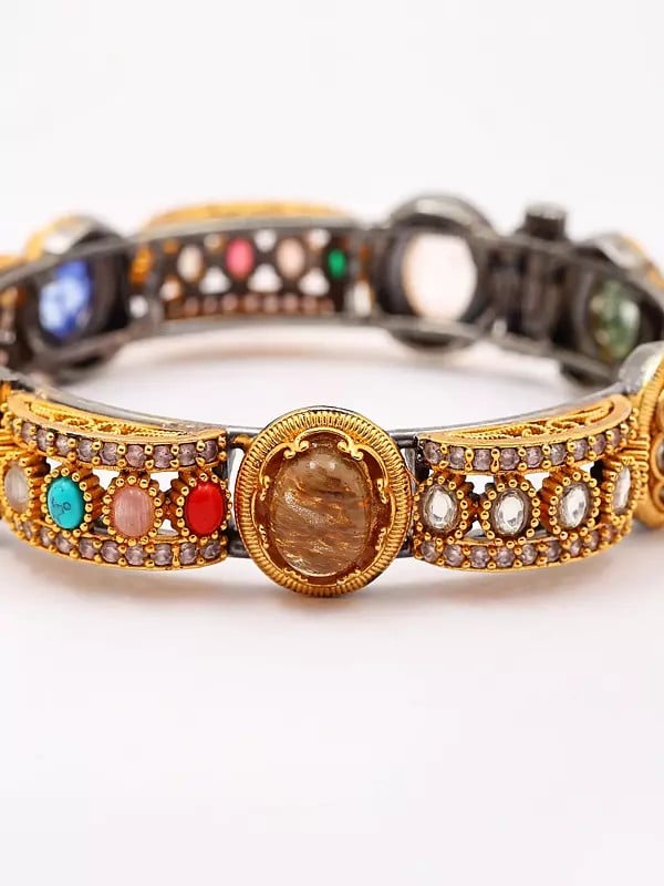 Exotic India Designer Multi Stone Studded Openable Bangle 