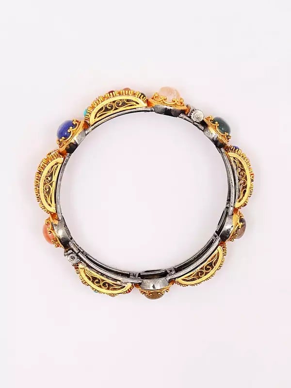 Exotic India Designer Multi Stone Studded Openable Bangle 