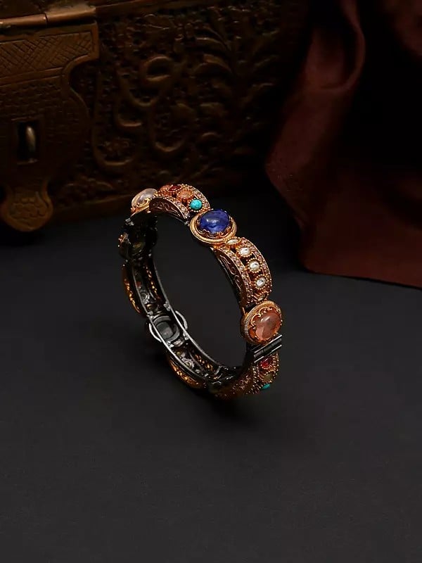 Exotic India Designer Multi Stone Studded Openable Bangle 