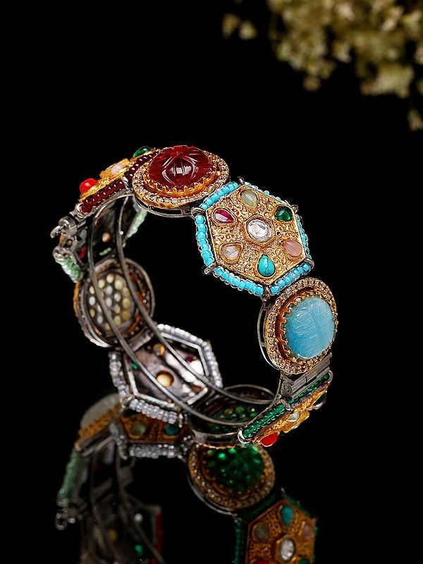 exotic india Designer Multi Stone Studded Openable Bangle