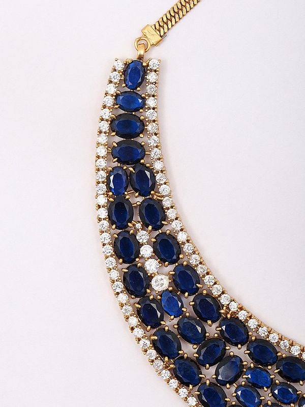 Exotic India Designer Necklace & Earrings Set With Moissanite And Kundan