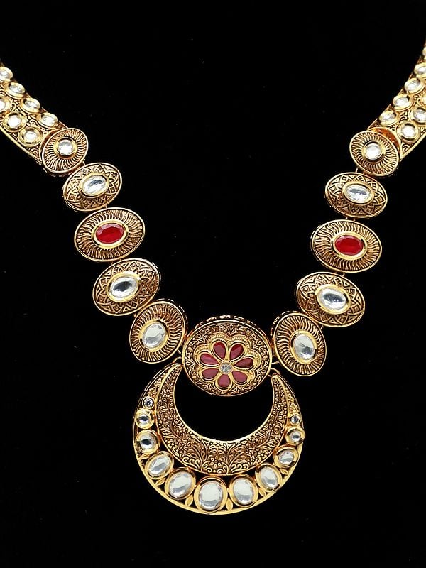 Exotic India Designer Necklace Set In Attractive Pendant Look With Beautiful Earrings 