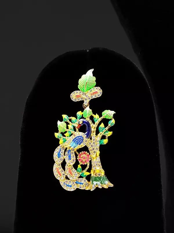Exotic India Designer Peacock Pendant And Earrings Set With Cubic Zirconia