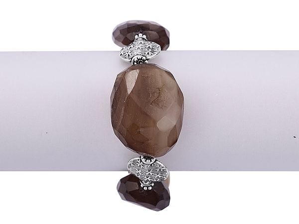 Exotic India Designer Sterling Silver Bracelet With Brown Agate 