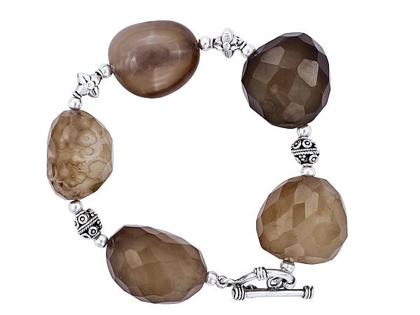exotic india Designer Sterling Silver Bracelet with Brown Agate 
