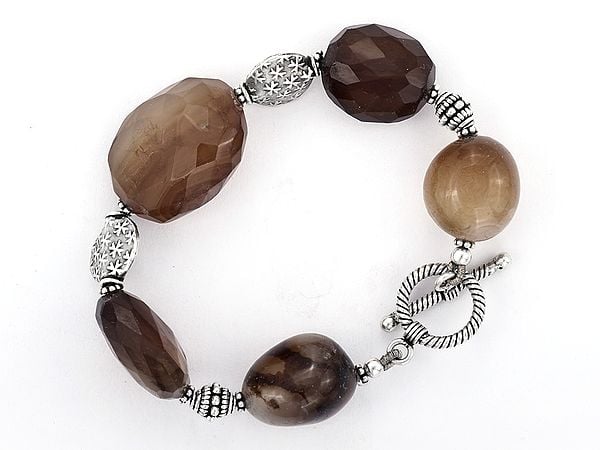 exotic india Designer Sterling Silver Bracelet with Brown Agate 