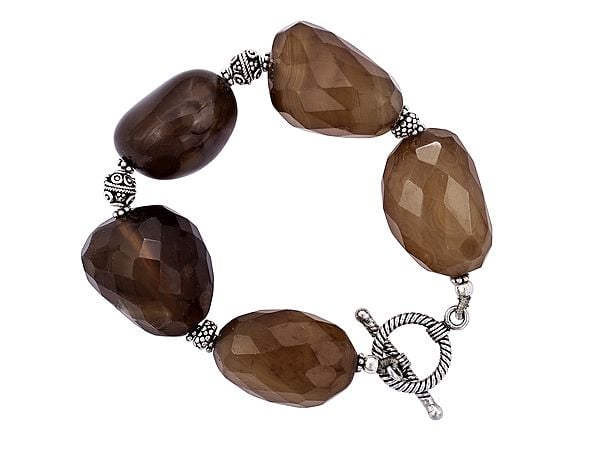 exotic india Designer Sterling Silver Bracelet with Faceted Brown Agate 