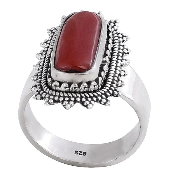 exotic india Designer Sterling Silver Coral Ring | Indian Jewelry 