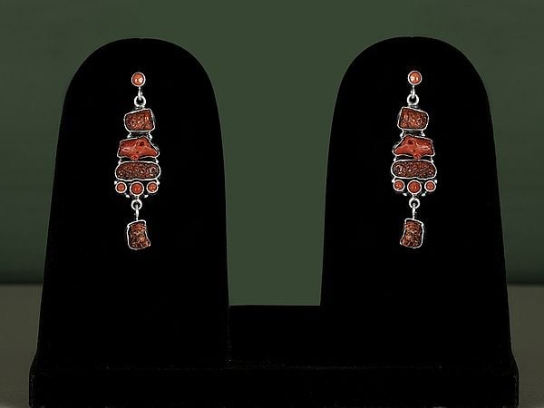 exotic india Designer Sterling Silver Earring with Coral Stone