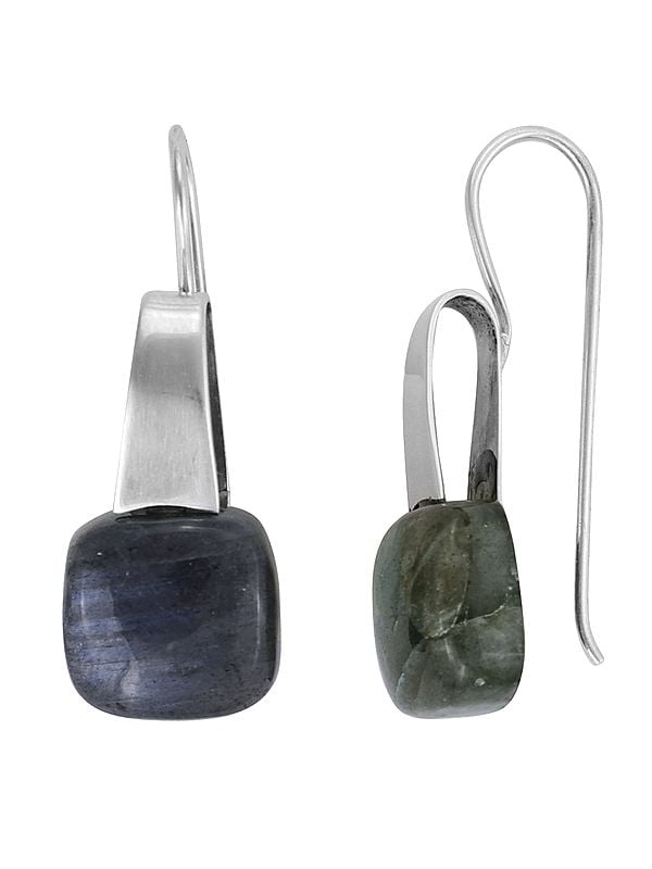Exotic India Designer Sterling Silver Earring With Labradorite Stone 