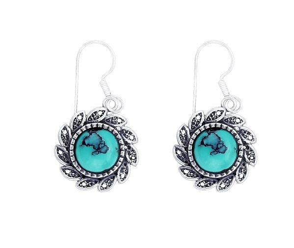 exotic india Designer Sterling Silver Earrings with Turquoise Stone
